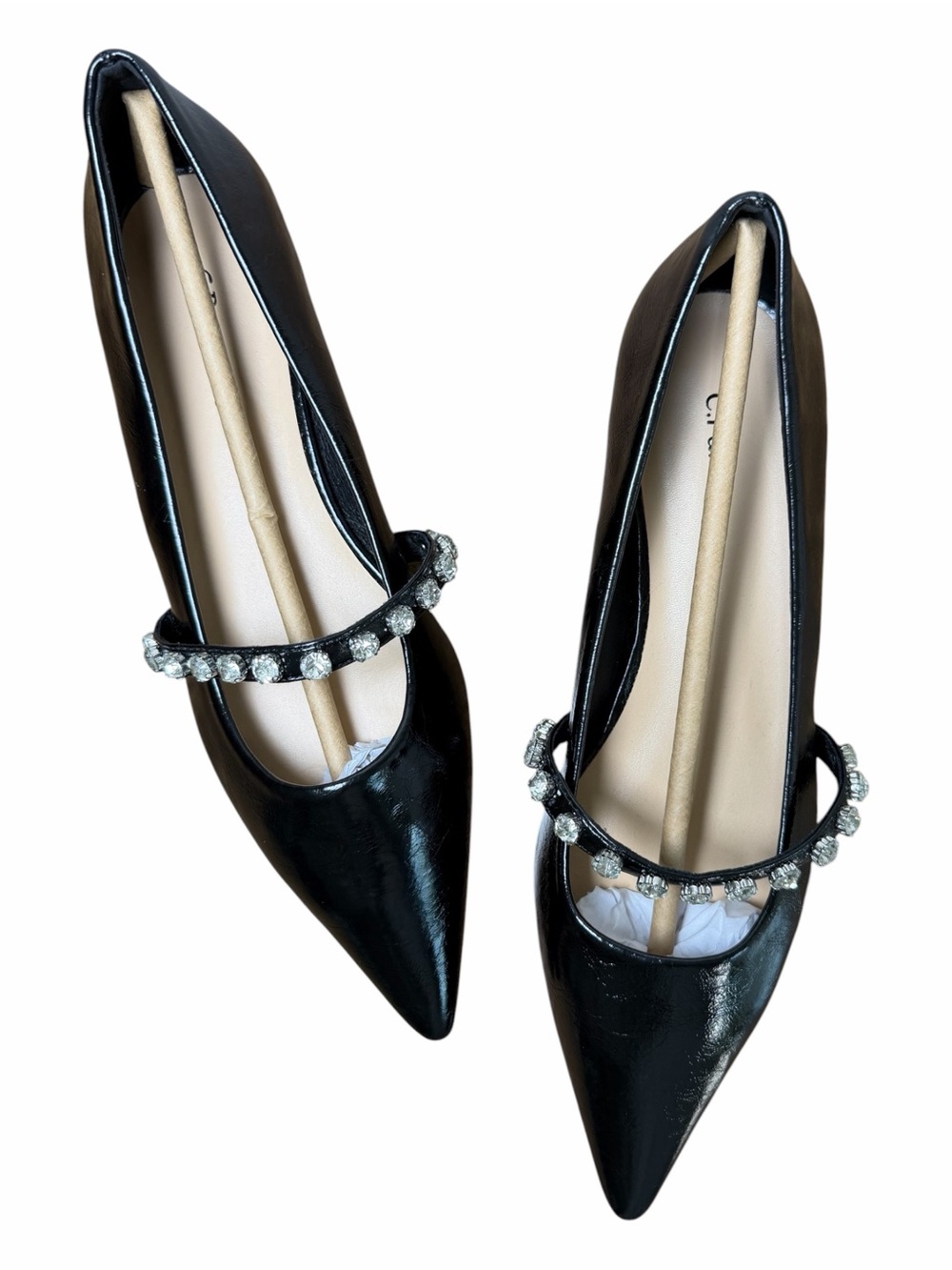 C. Paravano Black Crystal Mary Jane Flats Pointed Toe Lambskin EU 38 US 7.5 - Picture 8 of 12